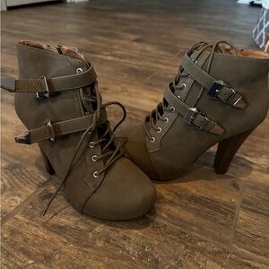 Charlotte Russe Olive Heeled Booties